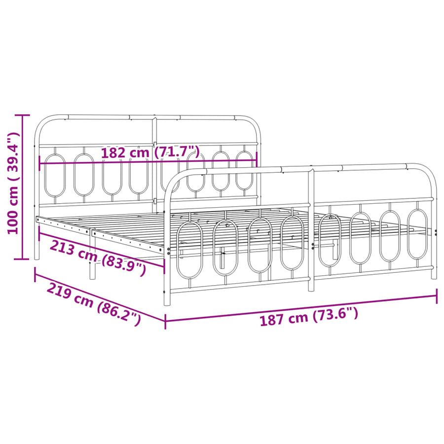 Bedframe met hoofd- en voeteneinde metaal wit 183x213 cm