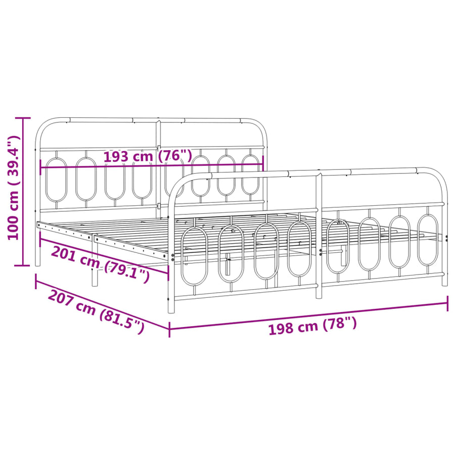 Bedframe met hoofd- en voeteneinde metaal wit 193x203 cm