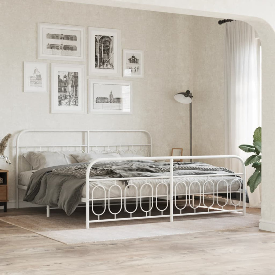 Bedframe met hoofd- en voeteneinde metaal wit 200x200 cm