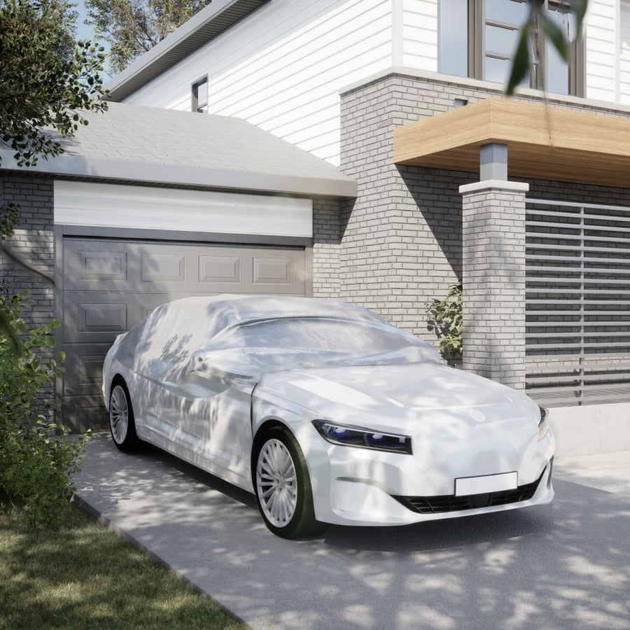 Autohoes half met haken L PEVA zilverkleurig