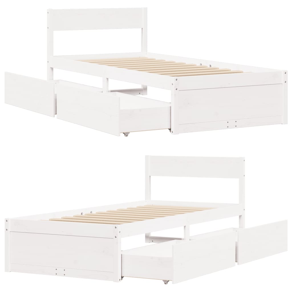 Bedframe met lades massief grenenhout wit 100x200 cm
