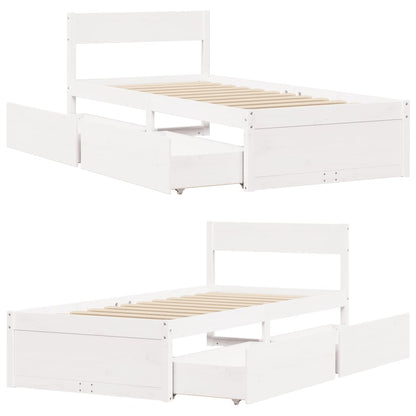 Bedframe met lades massief grenenhout wit 100x200 cm