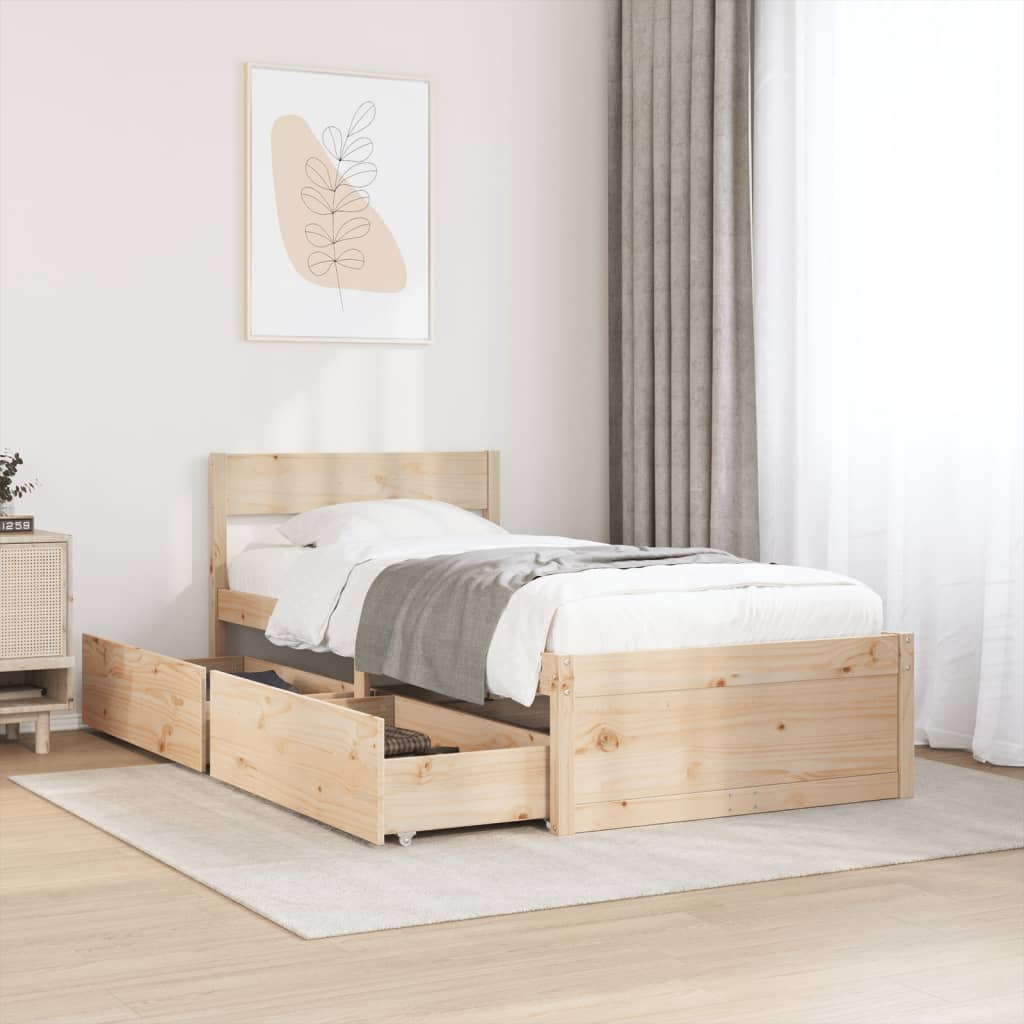 Bedframe met lades massief grenenhout 90x200 cm