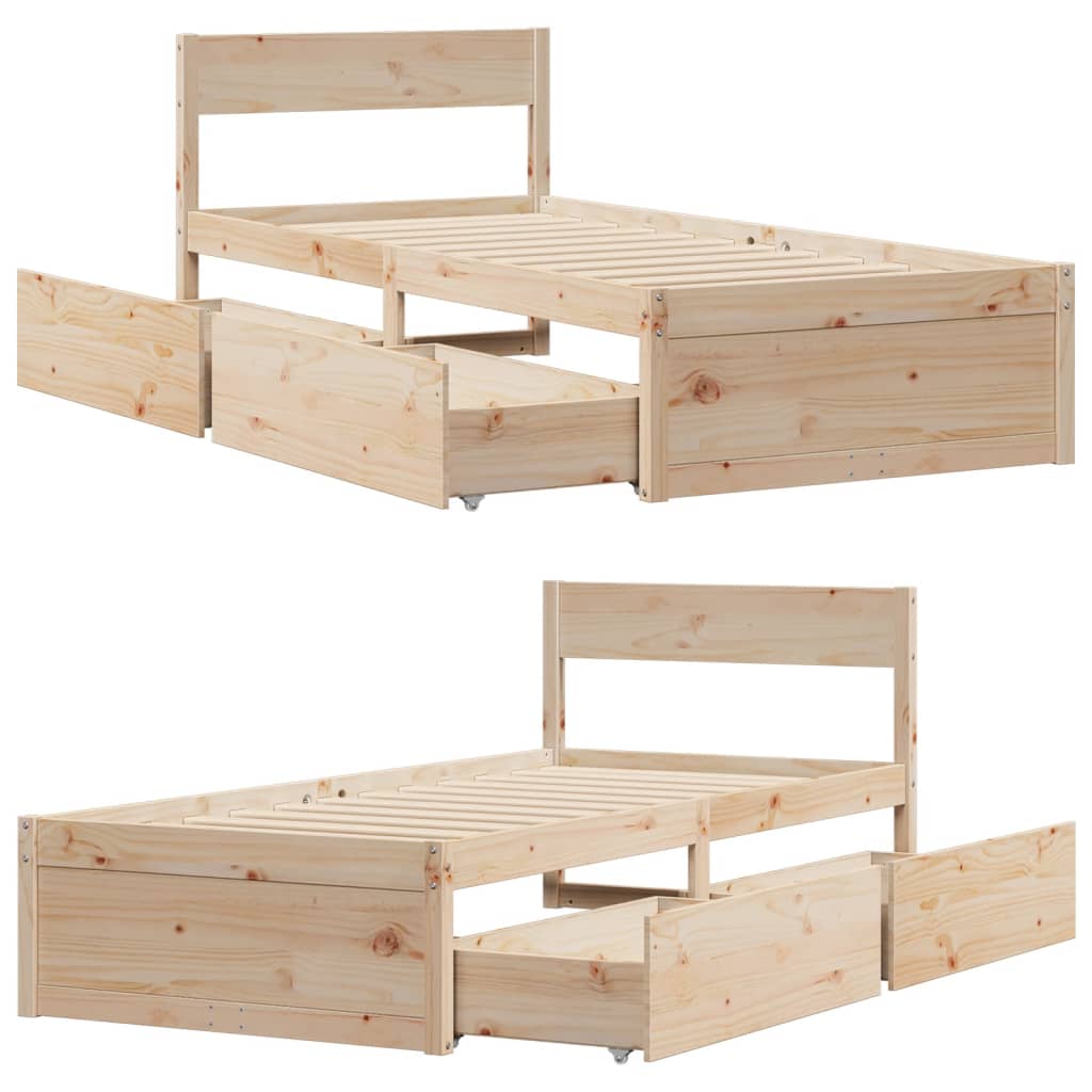 Bedframe met lades massief grenenhout 90x200 cm
