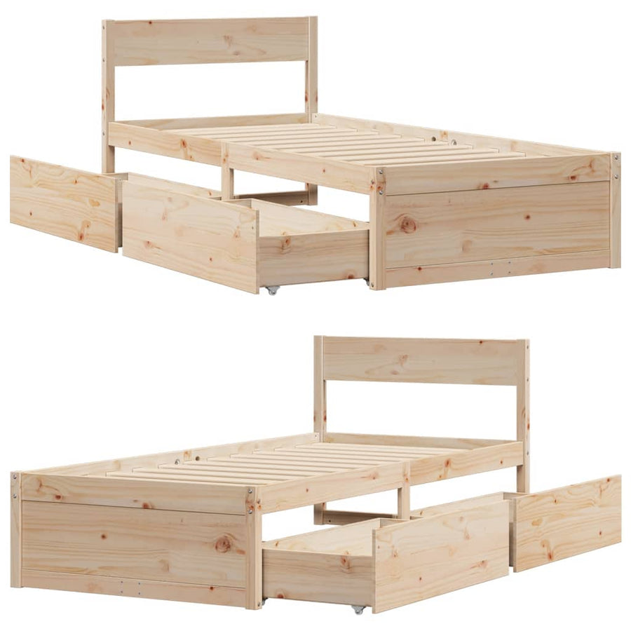 Bedframe met lades massief grenenhout 90x200 cm