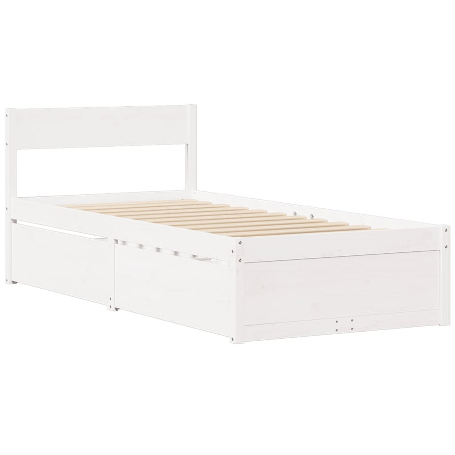 Bedframe met lades massief grenenhout wit 90x200 cm