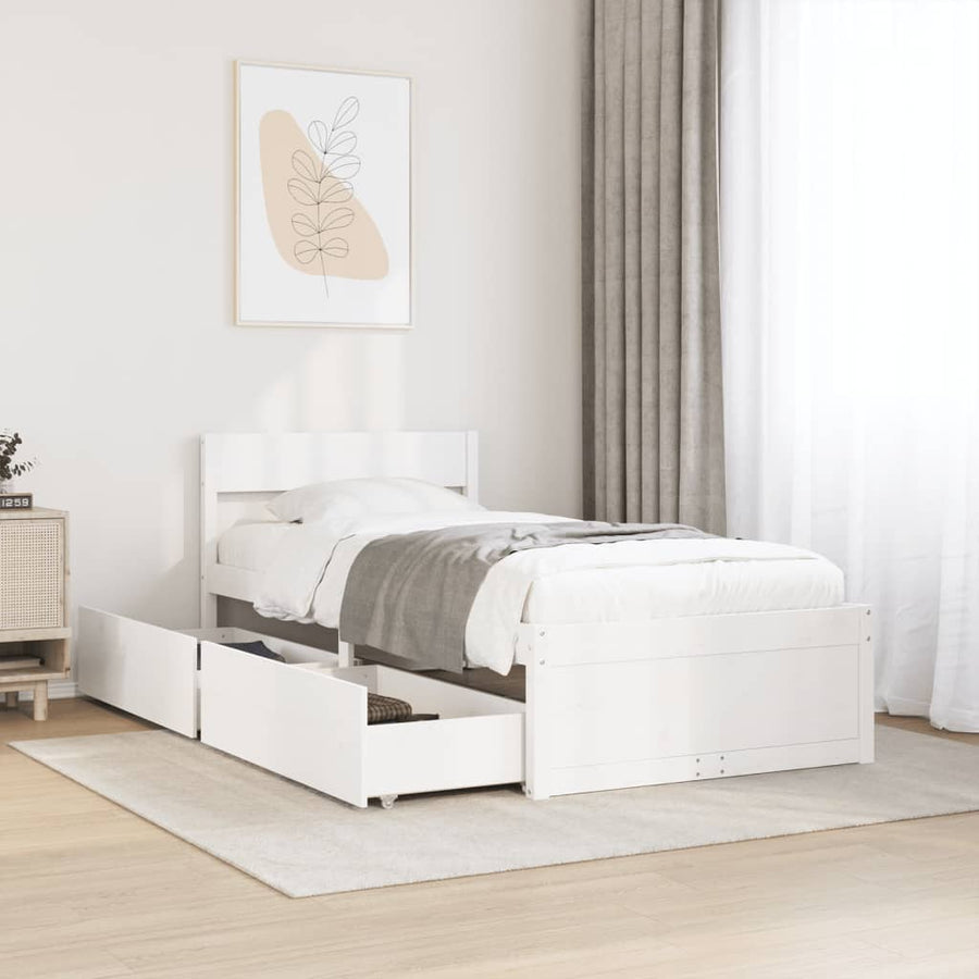 Bedframe met lades massief grenenhout wit 90x200 cm