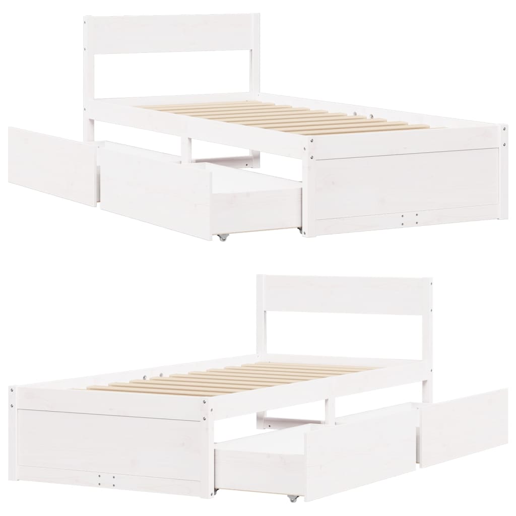 Bedframe met lades massief grenenhout wit 90x200 cm
