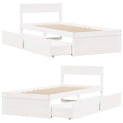 Bedframe met lades massief grenenhout wit 90x200 cm