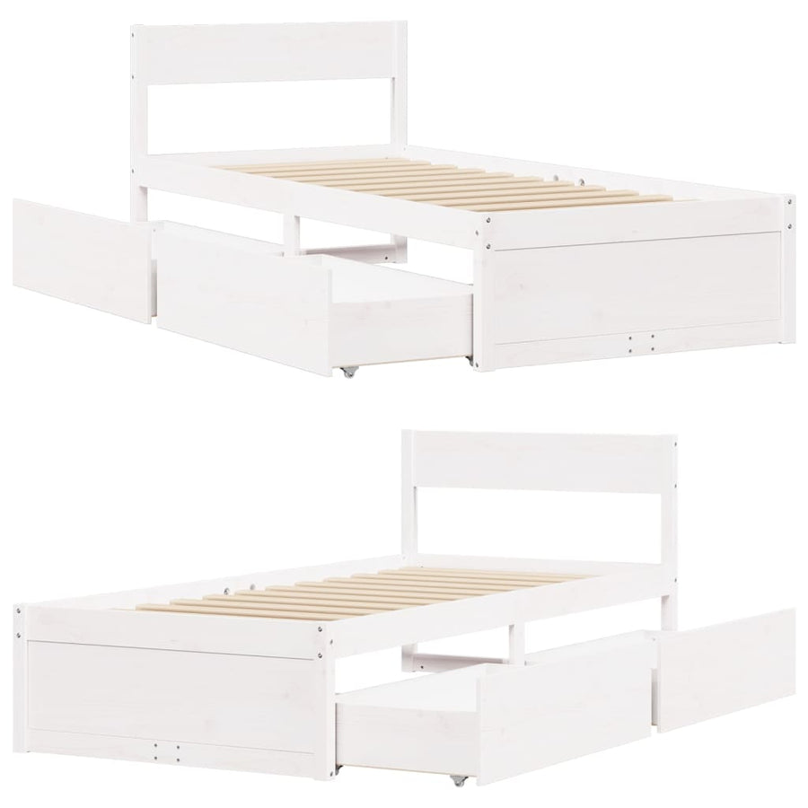 Bedframe met lades massief grenenhout wit 90x200 cm