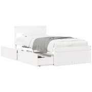 Bedframe massief grenenhout wit 90x200 cm met lades