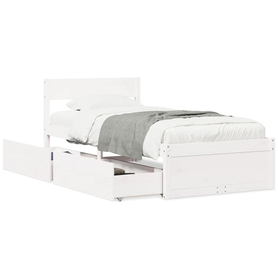 Bedframe met lades massief grenenhout wit 90x200 cm