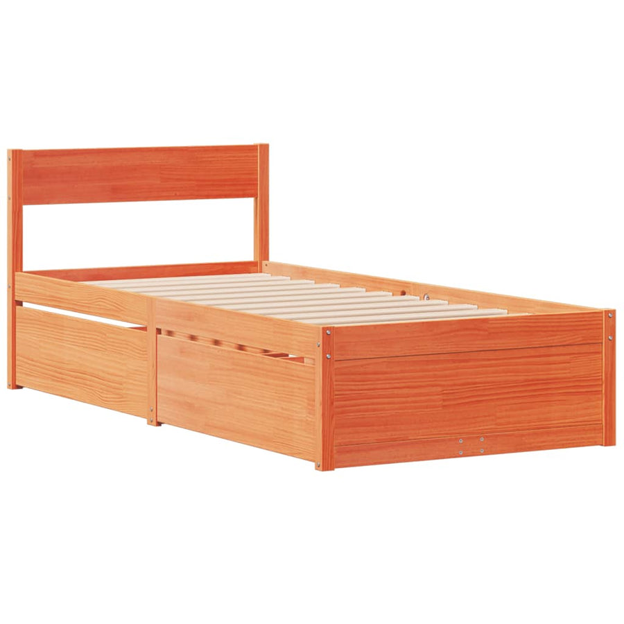 Bedframe met lades massief grenenhout wasbruin 90x200 cm