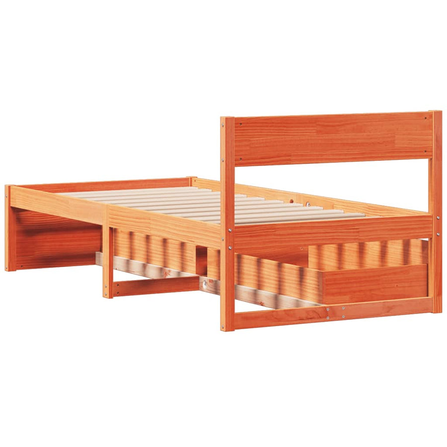 Bedframe met lades massief grenenhout wasbruin 90x200 cm