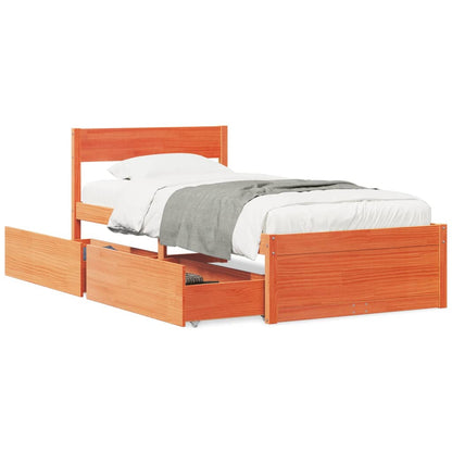 Bedframe met lades massief grenenhout wasbruin 90x200 cm