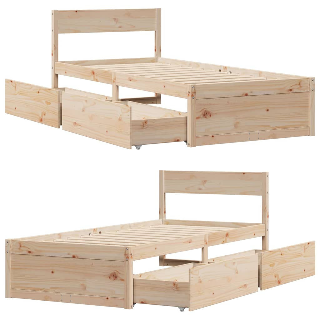 Bedframe met lades massief grenenhout 90x190 cm