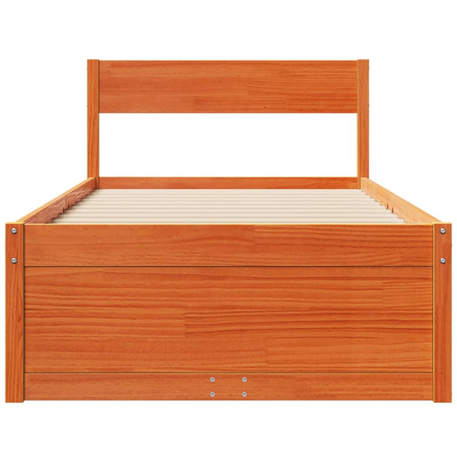 Bedframe met lades massief grenenhout wasbruin 90x190 cm