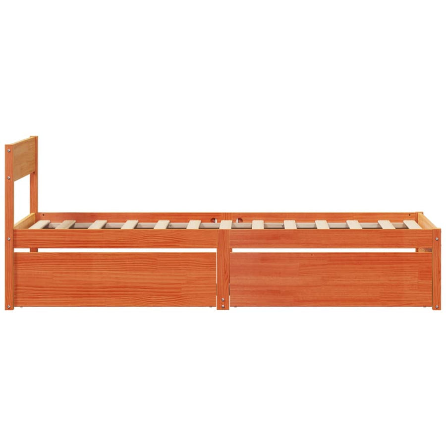 Bedframe met lades massief grenenhout wasbruin 90x190 cm