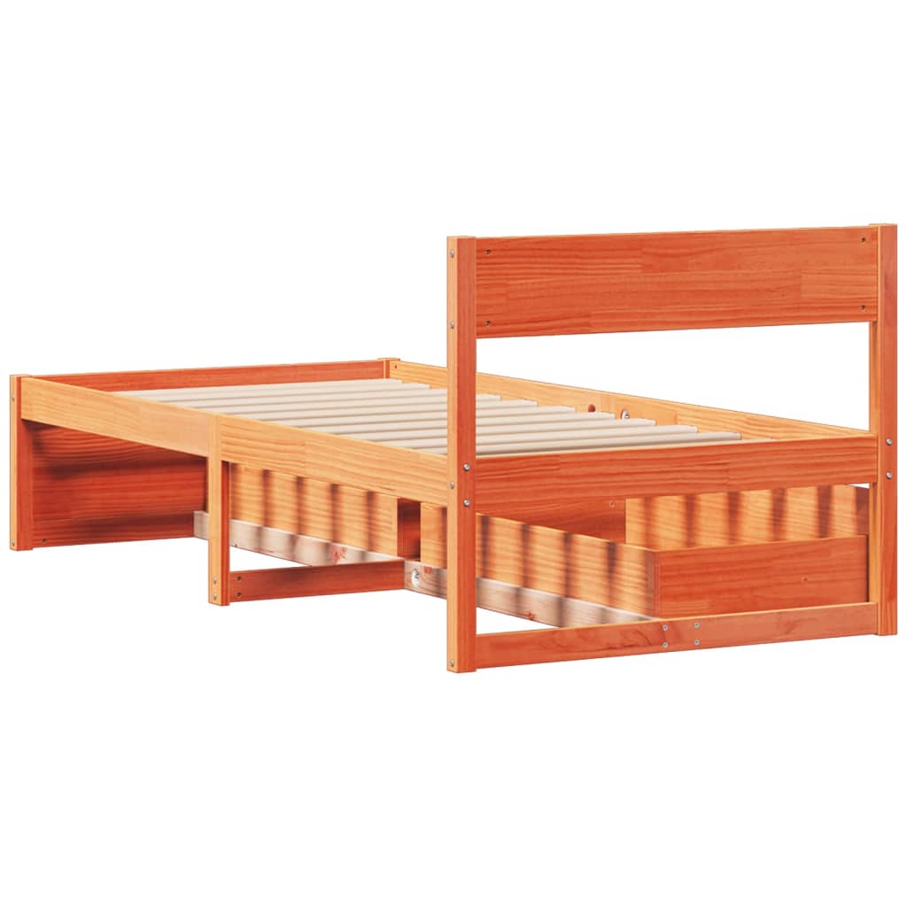 Bedframe met lades massief grenenhout wasbruin 90x190 cm