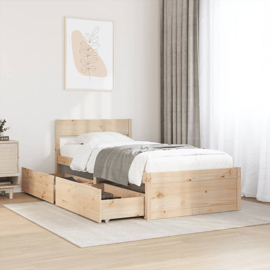 Bedframe met lades massief grenenhout 75x190 cm