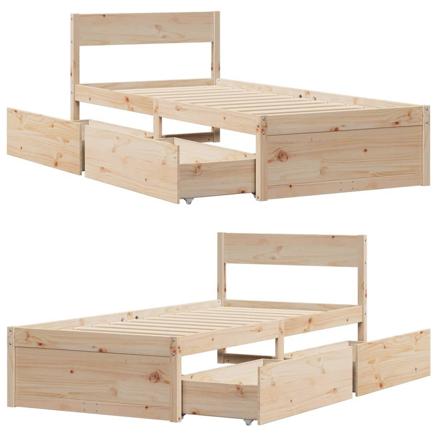 Bedframe met lades massief grenenhout 75x190 cm