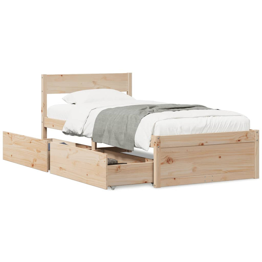 Bedframe met lades massief grenenhout 75x190 cm