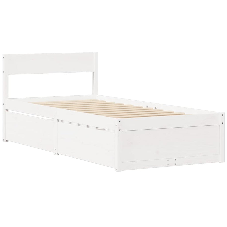 Bedframe met lades massief grenenhout wit 75x190 cm