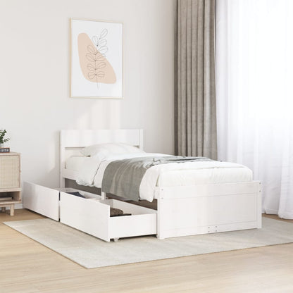 Bedframe met lades massief grenenhout wit 75x190 cm