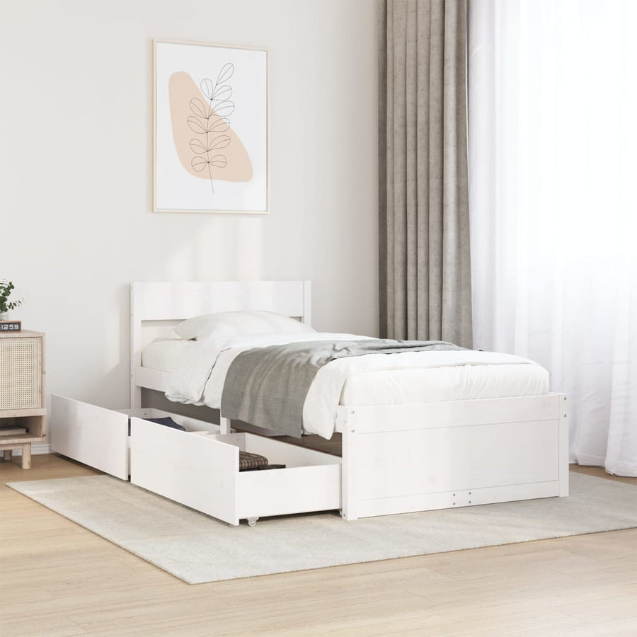 Bedframe met lades massief grenenhout wit 75x190 cm