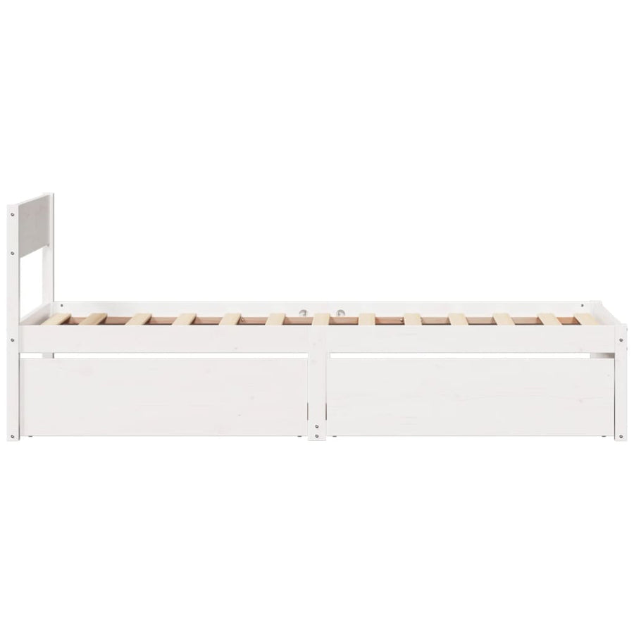 Bedframe met lades massief grenenhout wit 75x190 cm
