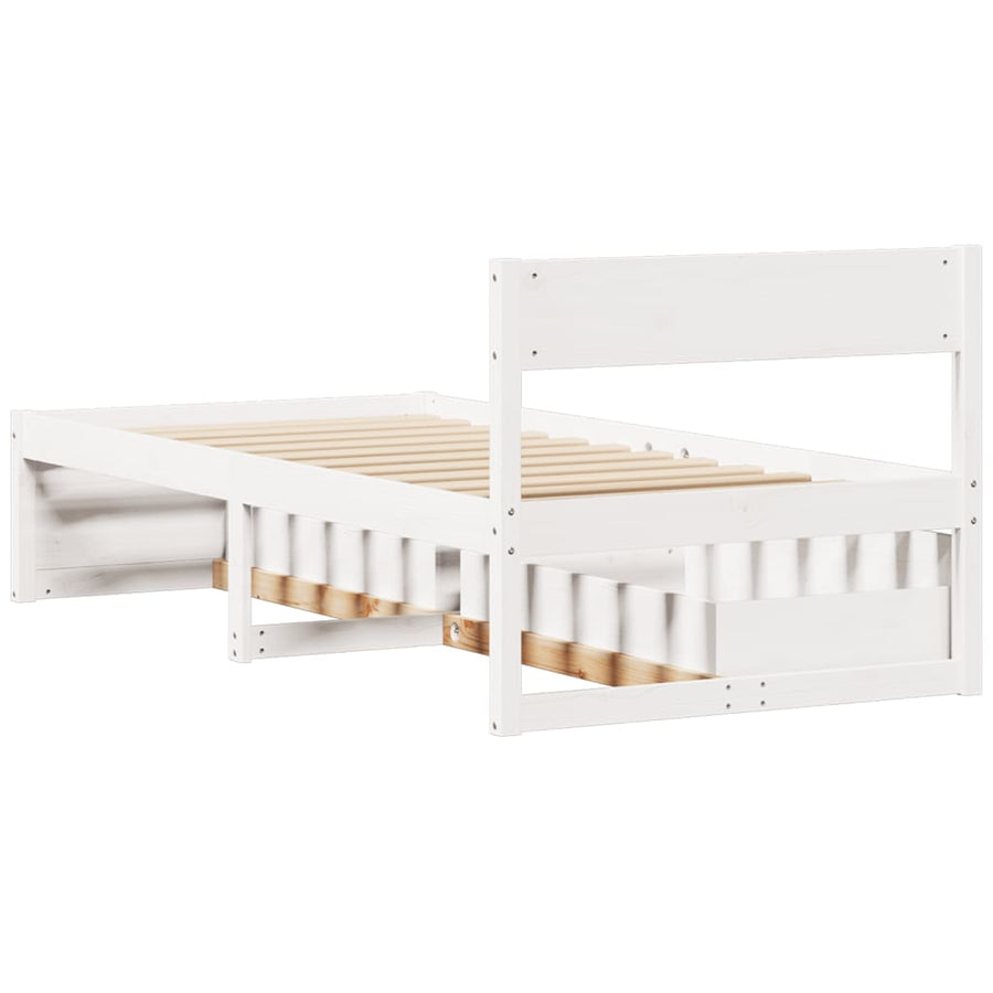 Bedframe met lades massief grenenhout wit 75x190 cm