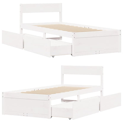 Bedframe met lades massief grenenhout wit 75x190 cm