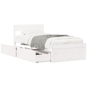 Bedframe massief grenenhout wit 75x190 cm met lades