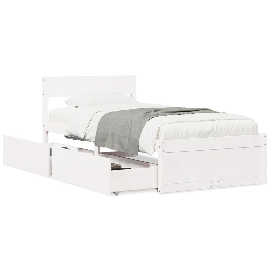 Bedframe met lades massief grenenhout wit 75x190 cm