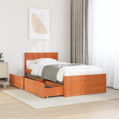Bedframe met lades massief grenenhout wasbruin 75x190 cm