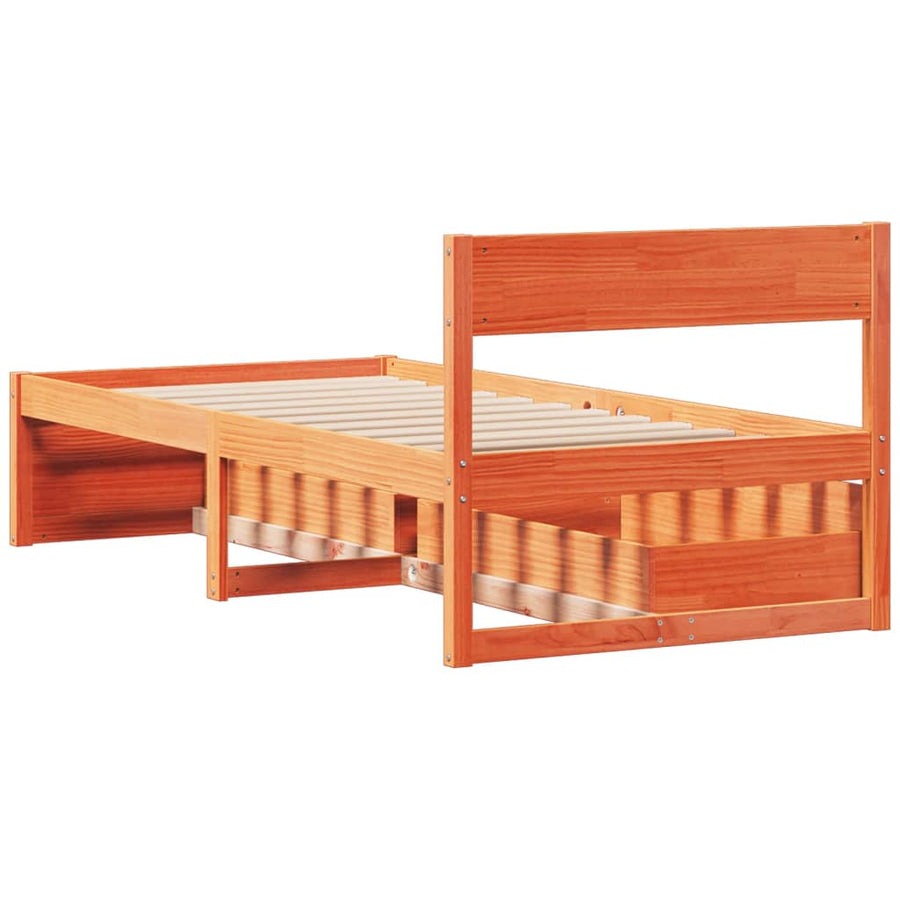 Bedframe met lades massief grenenhout wasbruin 75x190 cm