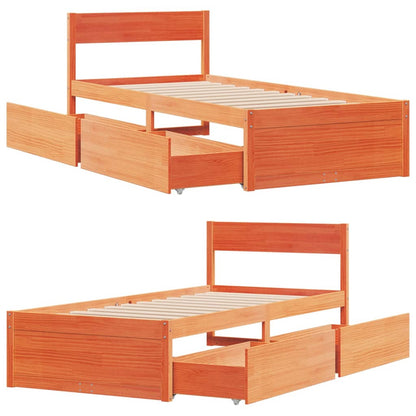Bedframe met lades massief grenenhout wasbruin 75x190 cm