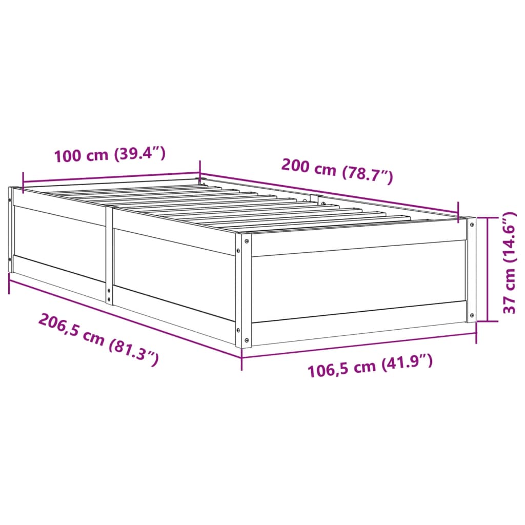 Bedframe massief grenenhout wit 100x200 cm