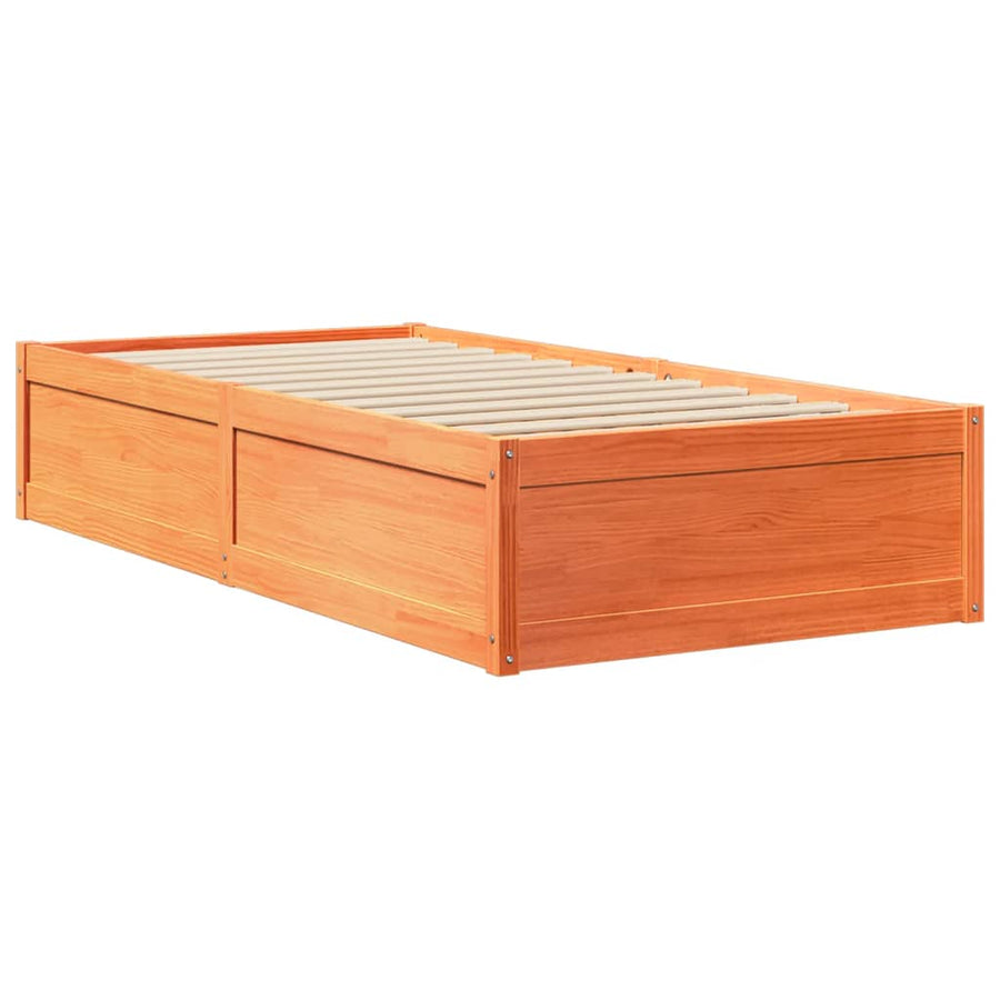 Bedframe massief grenenhout wasbruin 100x200 cm
