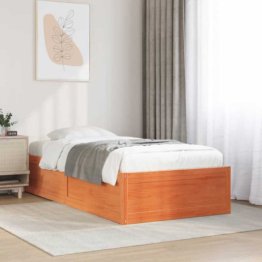 Bedframe massief grenenhout wasbruin 100x200 cm