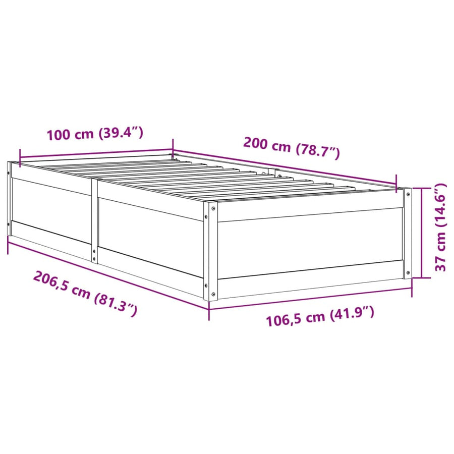 Bedframe massief grenenhout wasbruin 100x200 cm
