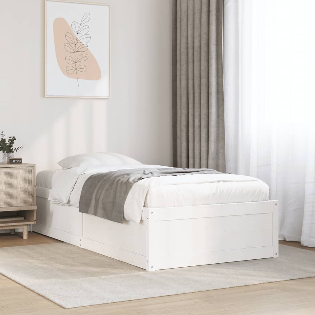 Bedframe massief grenenhout wit 90x200 cm