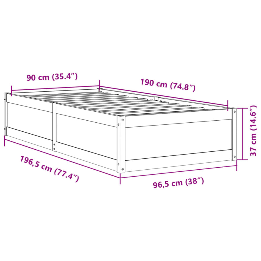 Bedframe 90x190 cm massief grenenhout wit