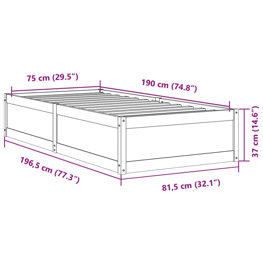 Bedframe massief grenenhout 75x190 cm