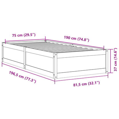 Bedframe massief grenenhout wit 75x190 cm