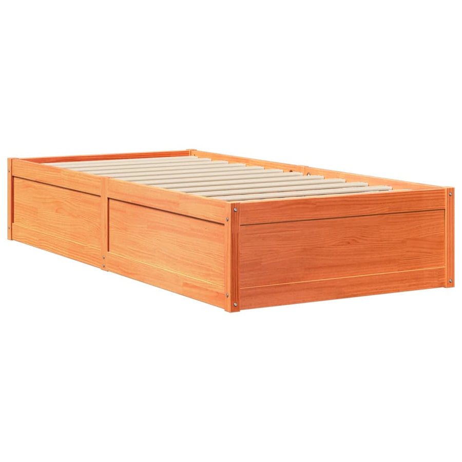 Bedframe massief grenenhout wasbruin 75x190 cm