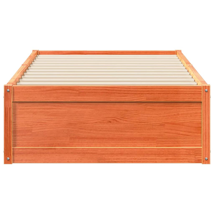Bedframe massief grenenhout wasbruin 75x190 cm