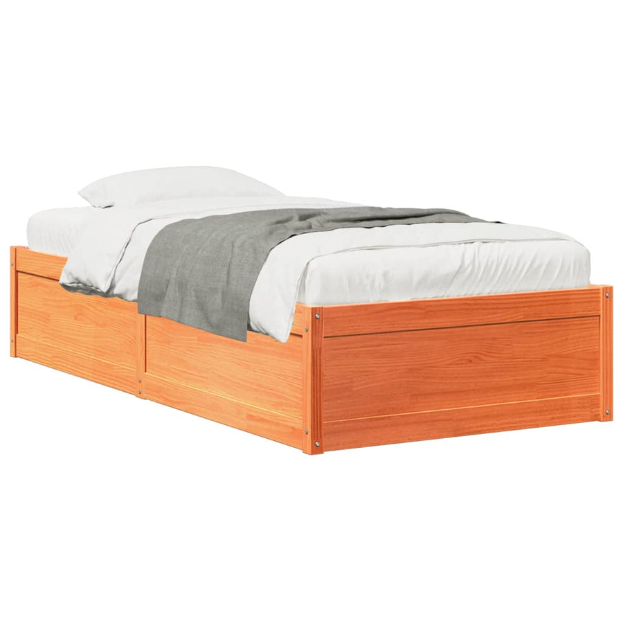 Bedframe massief grenenhout wasbruin 75x190 cm