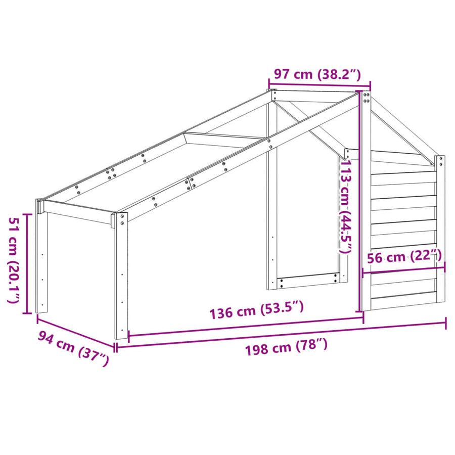 Kinderbedhuisje 198x97x113 cm massief grenenhout