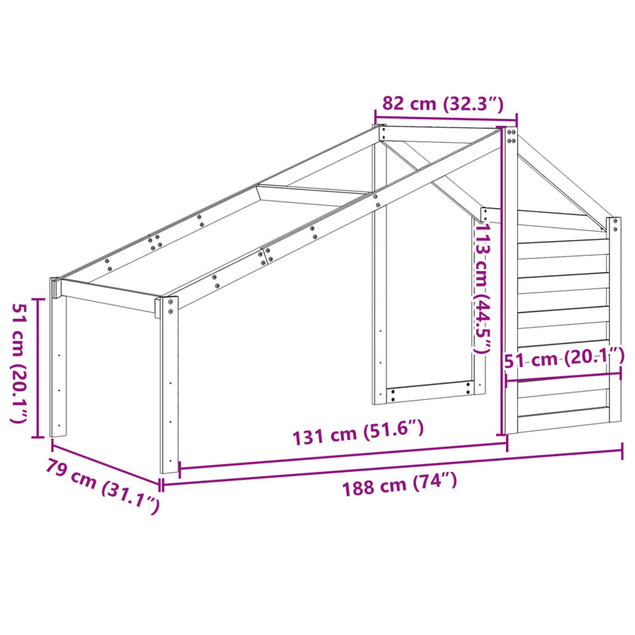 Kinderbedhuisje 188x82x113 cm massief grenenhout